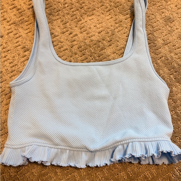 Zara Light Blue Ribbed Crop Top - Picture 1 of 2